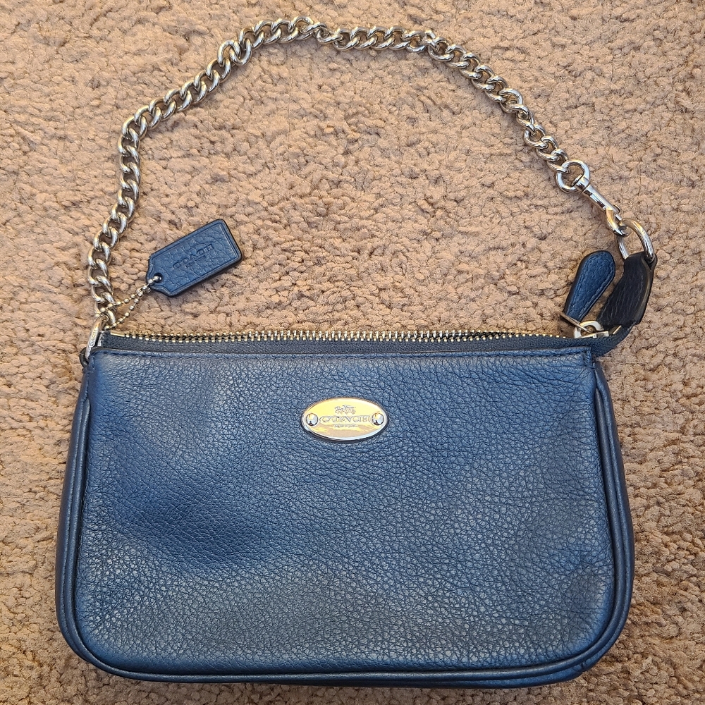 NWOT - Coach Blue Leather Wristlet/Clutch/Shoulder Handbag